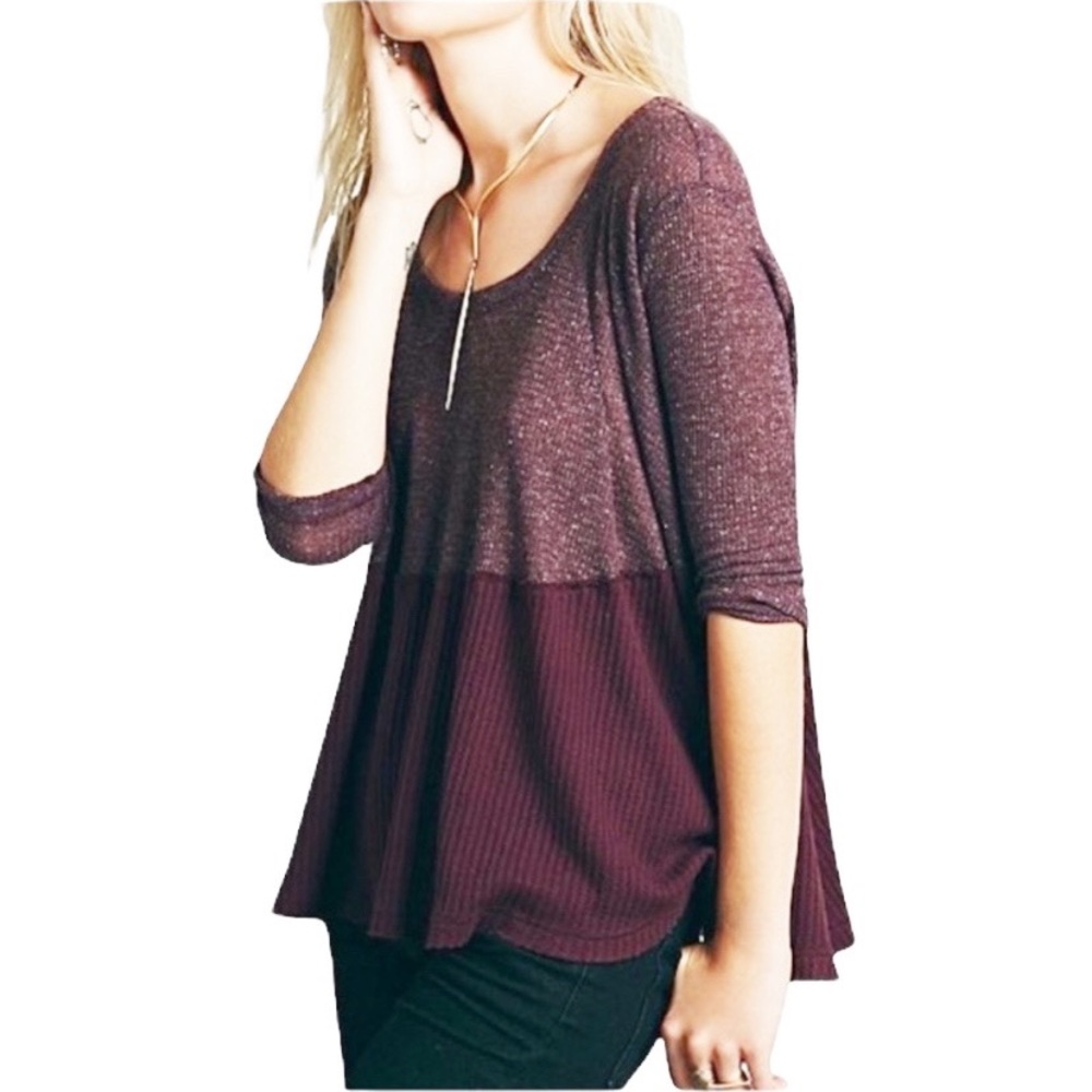 Free People Half & Half Thermal Waffle Knit Top XS